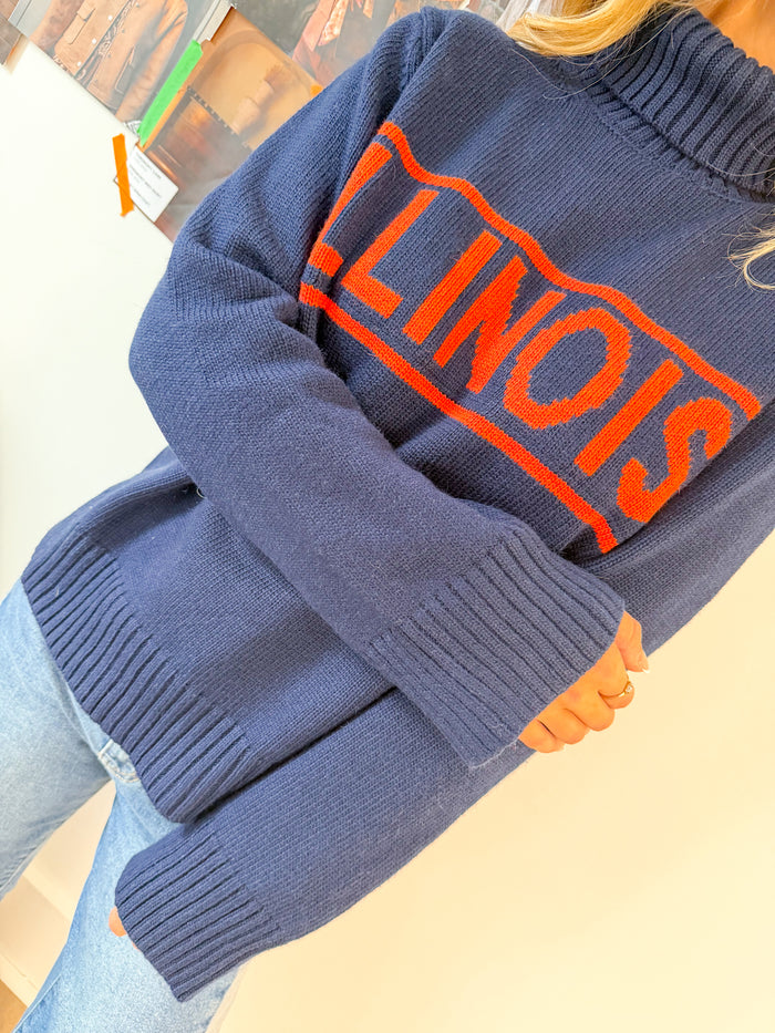 Gameday Social Illinois Railway Sweater Rolled Turtleneck – women's sweater