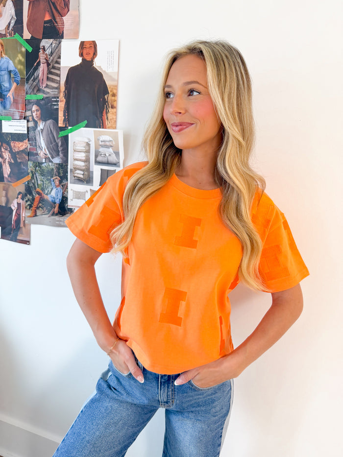 Gameday Social Illinois Ritter Repeat Heavyweight Crop Tee – women's short sleeve tee