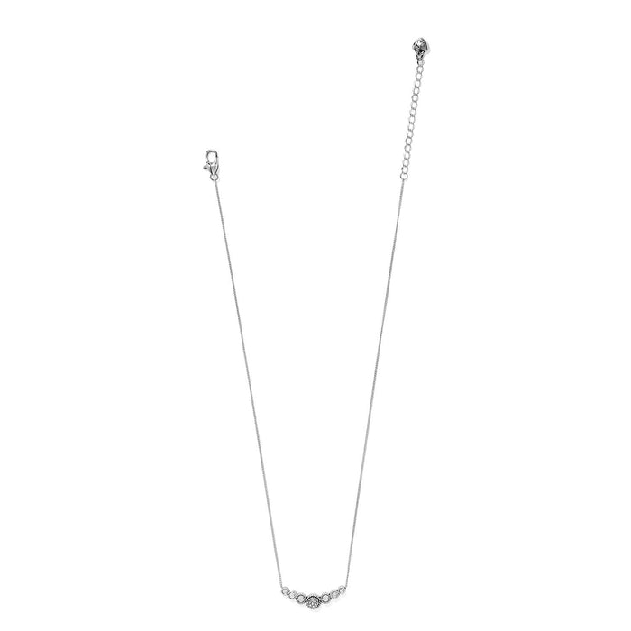 Brighton silver-plated necklace with crystal accents and small heart-shaped centerpiece, lobster clasp shown on a white background