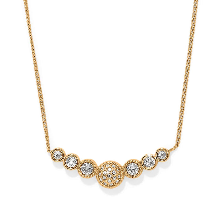 Brighton necklace with gold-plated chain and graduated crystal accents centered on a pavé sphere on a white background