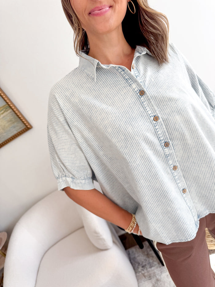Mittoshop Imogen Oversized Pinstripe Blue Blouse – women's blouse