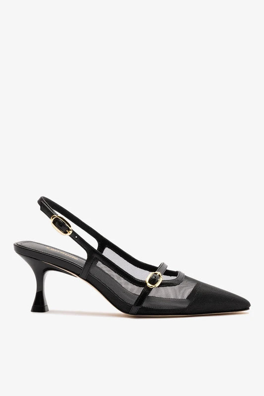 Ines Pump In Black Mesh and Leather Pump Larroudé