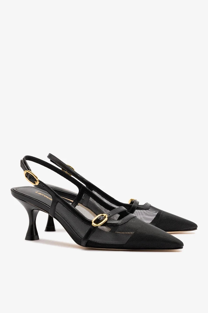 Ines Pump In Black Mesh and Leather Pump Larroudé