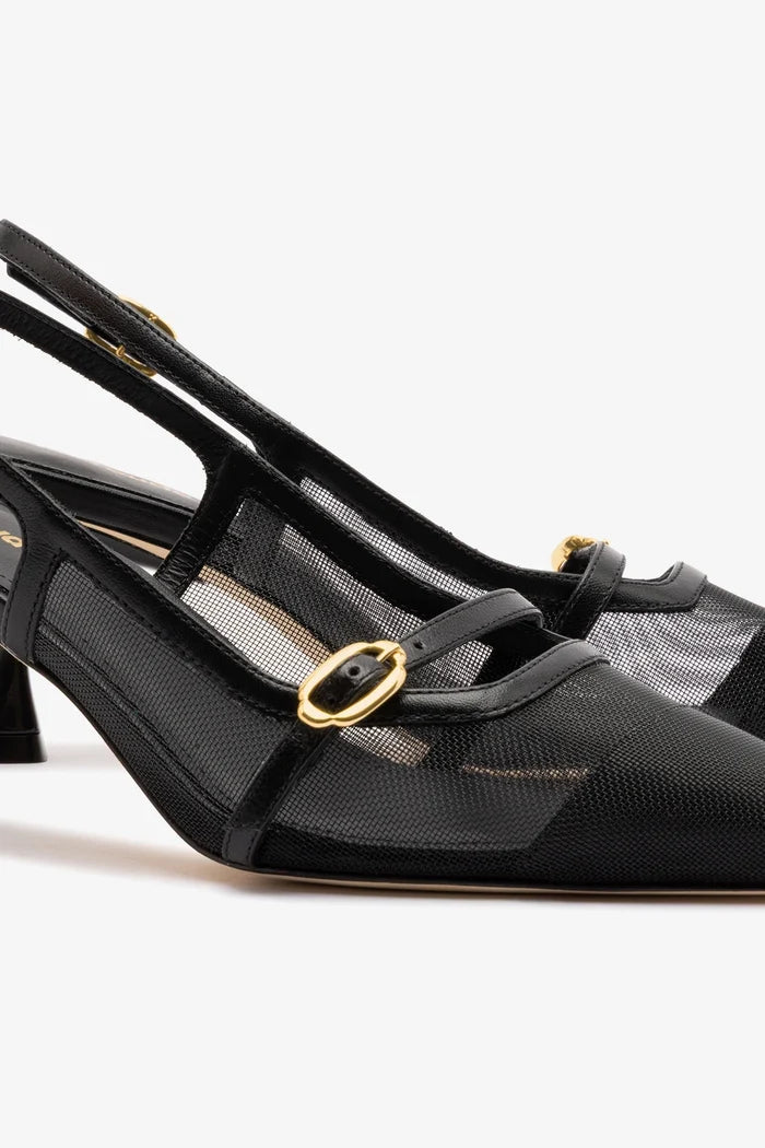 Ines Pump In Black Mesh and Leather Pump Larroudé