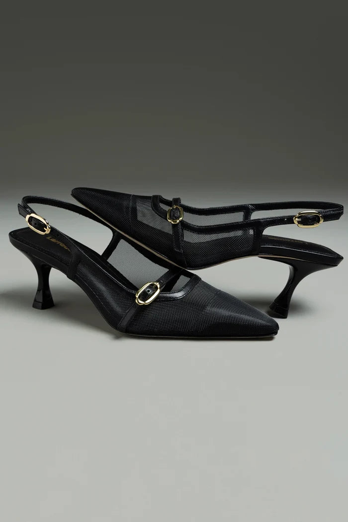 Ines Pump In Black Mesh and Leather Pump Larroudé