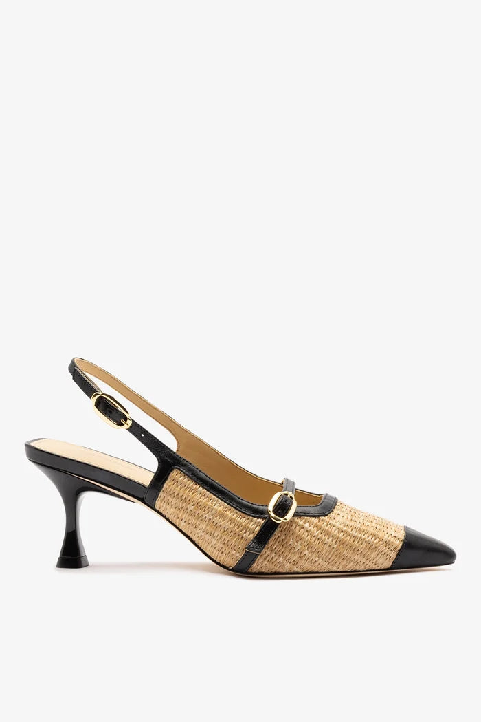 Ines Pump Natural Raffia and Black Leather Pump Larroudé