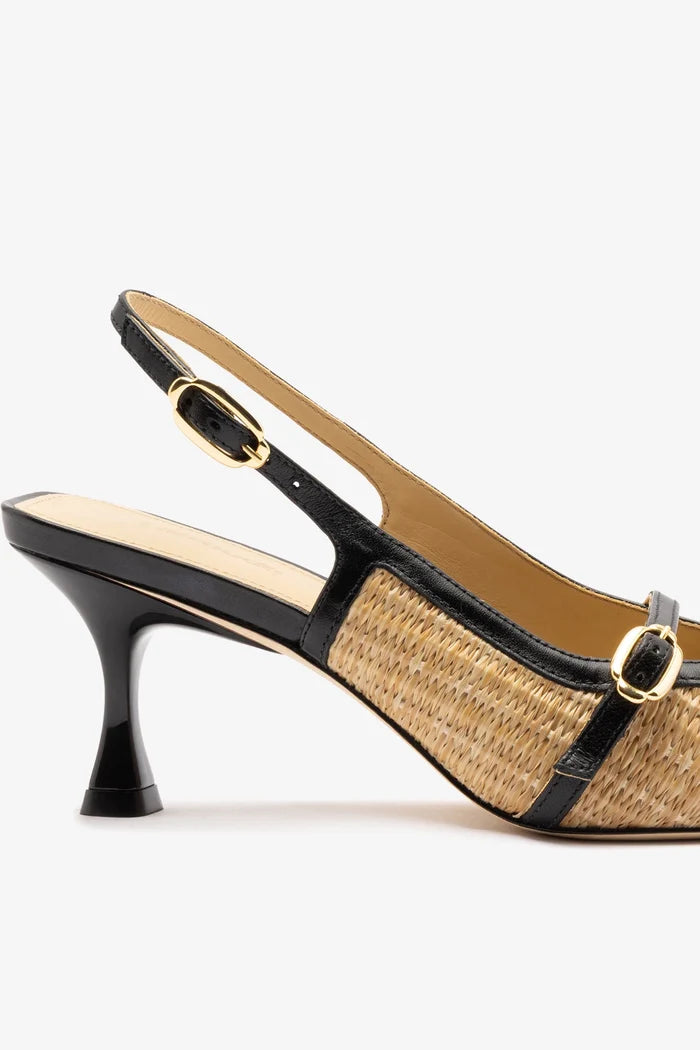 Ines Pump Natural Raffia and Black Leather Pump Larroudé