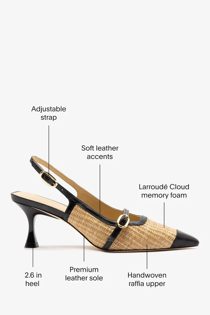 Ines Pump Natural Raffia and Black Leather Pump Larroudé