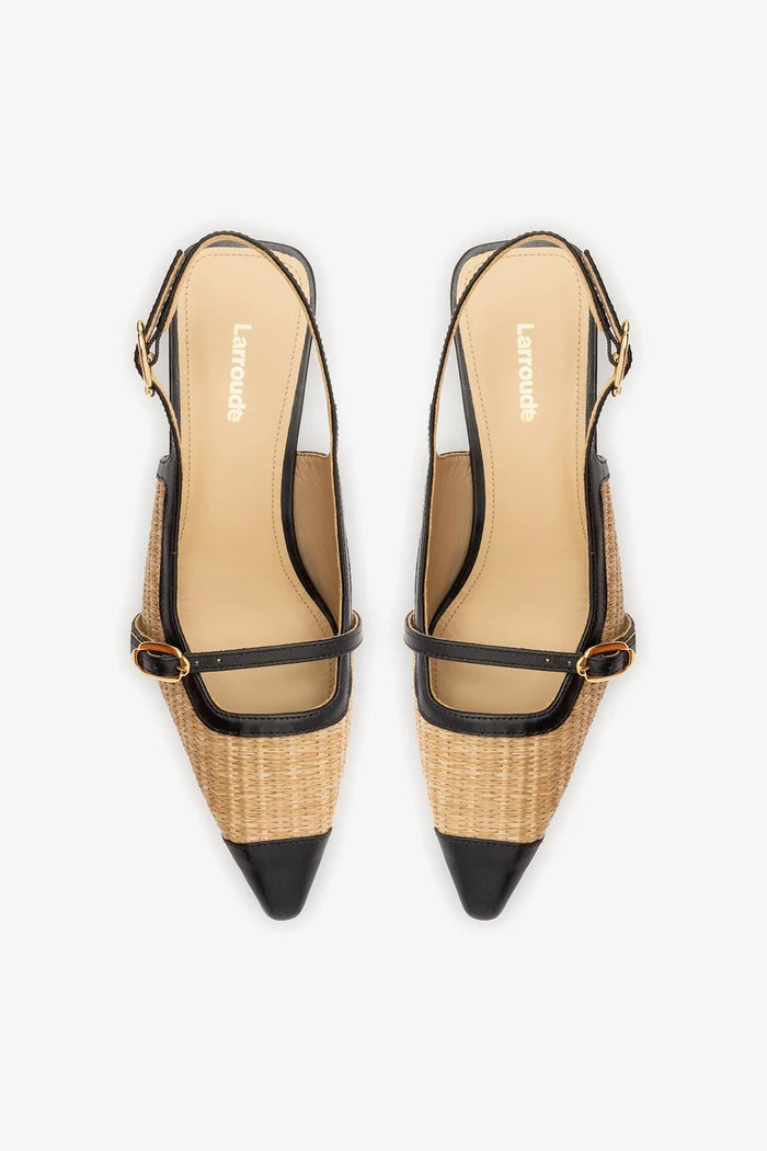 Ines Pump Natural Raffia and Black Leather Pump Larroudé