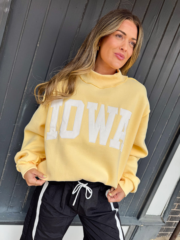 Bucketlist Iowa Embroidered Mock Neck Pullover – women's sweatshirt