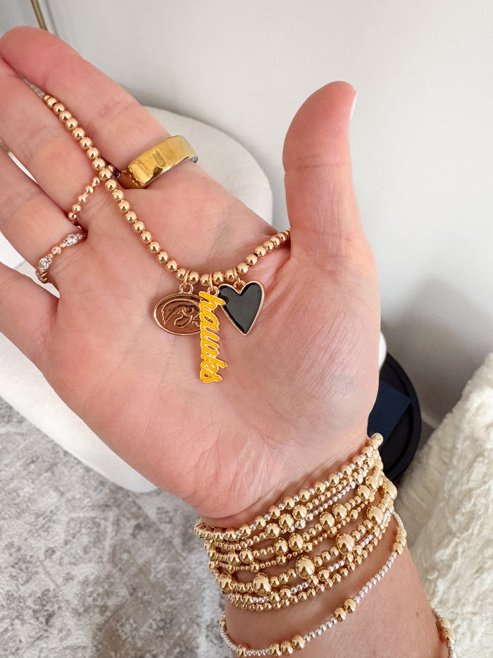 Iowa Hawkeyes Ball Bead Charm Necklace in Shiny Gold