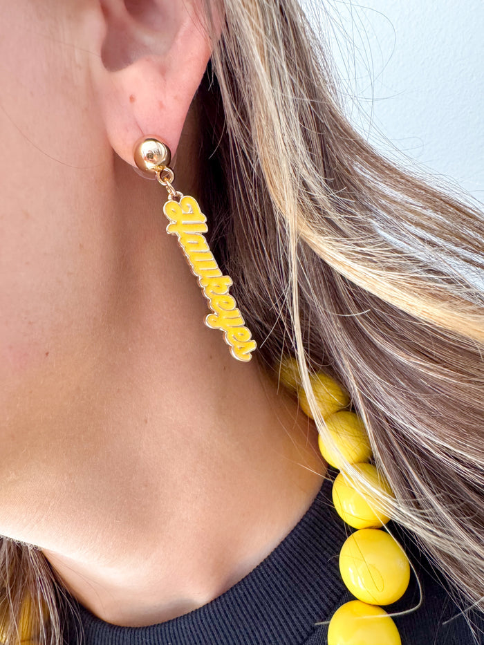 Iowa Hawkeyes Enamel Script Earring in Shiny Gold