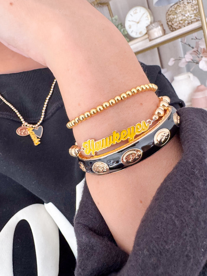 Iowa Hawkeyes Sculpted Enamel Logo Hinge Bangle in Black