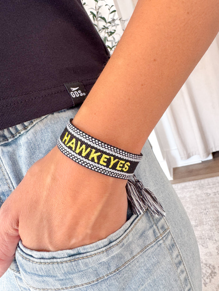 Iowa Hawkeyes Woven Tassel Bracelet in Black