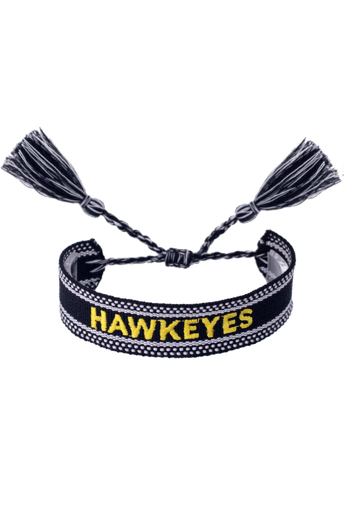 Iowa Hawkeyes Woven Tassel Bracelet in Black