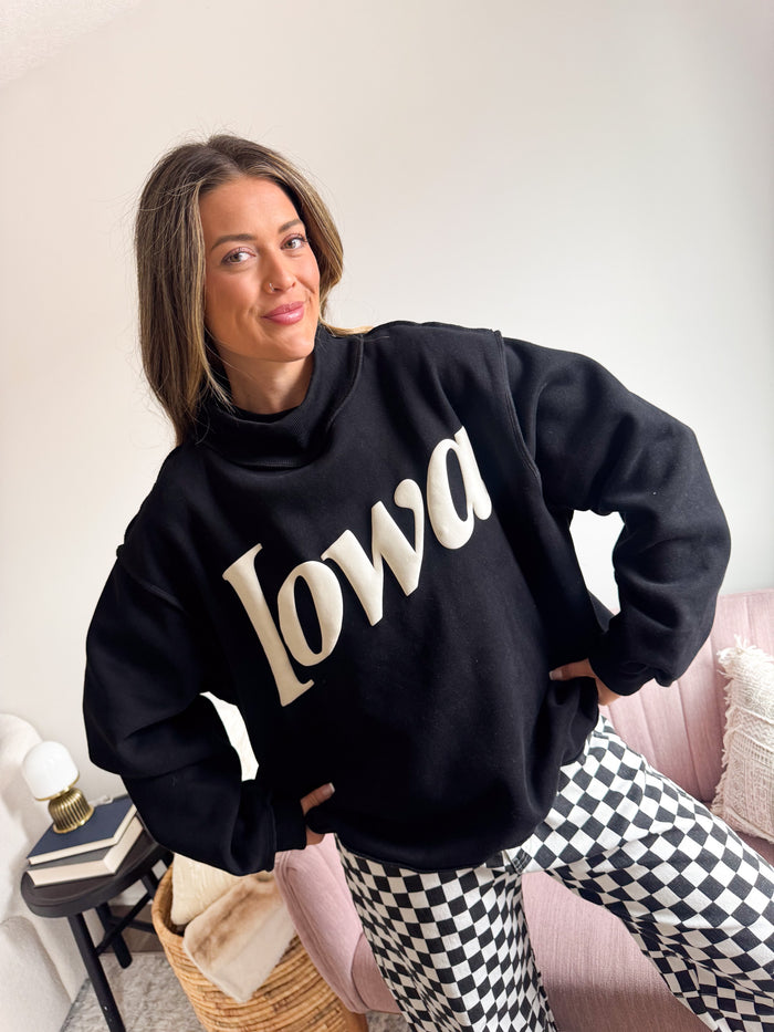Bucketlist IOWA Puffprint Black Mockneck – women's sweatshirt