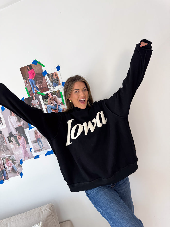 Bucketlist IOWA Puffprint Black Mockneck – women's sweatshirt