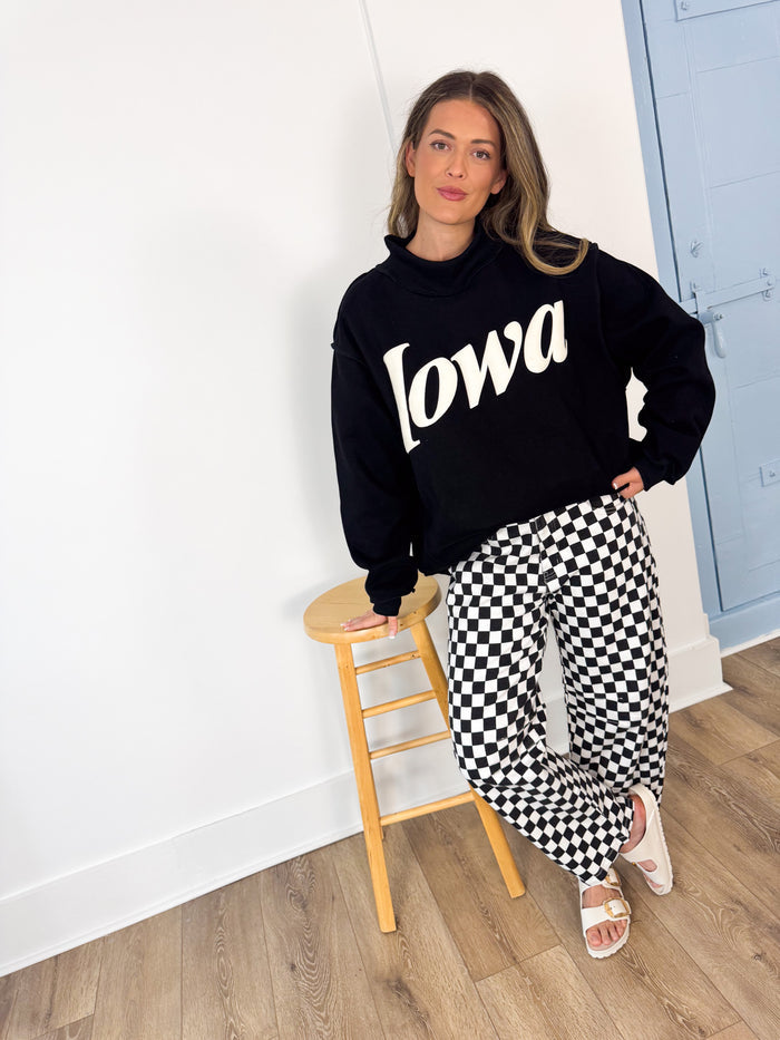 Bucketlist IOWA Puffprint Black Mockneck – women's sweatshirt