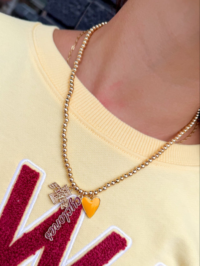 Iowa State Cyclones Ball Bead Charm Necklace in Shiny Gold