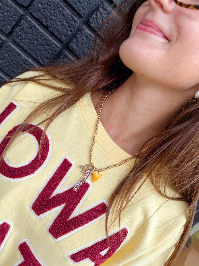 Iowa State Cyclones Ball Bead Charm Necklace in Shiny Gold