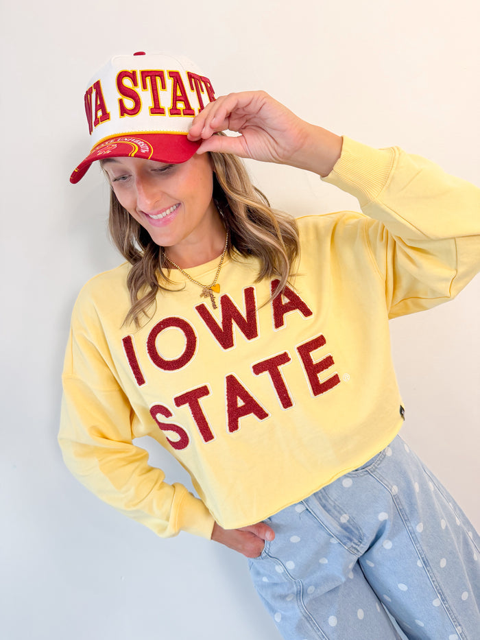 Gameday Social Iowa State Perkins Chenille Cropped Longsleeve – women's sweatshirt