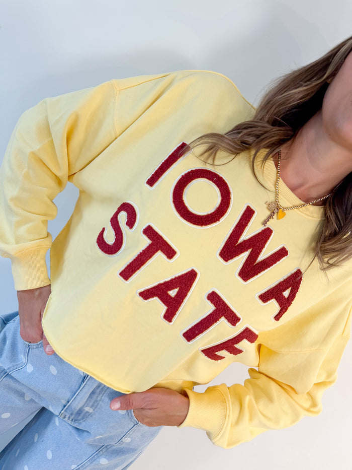 Gameday Social Iowa State Perkins Chenille Cropped Longsleeve – women's sweatshirt