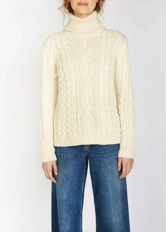 IrelandsEye Polo Neck Aran Sweater | Natural