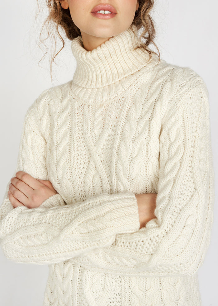 IrelandsEye Polo Neck Aran Sweater | Natural