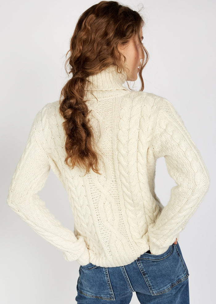 IrelandsEye Polo Neck Aran Sweater | Natural