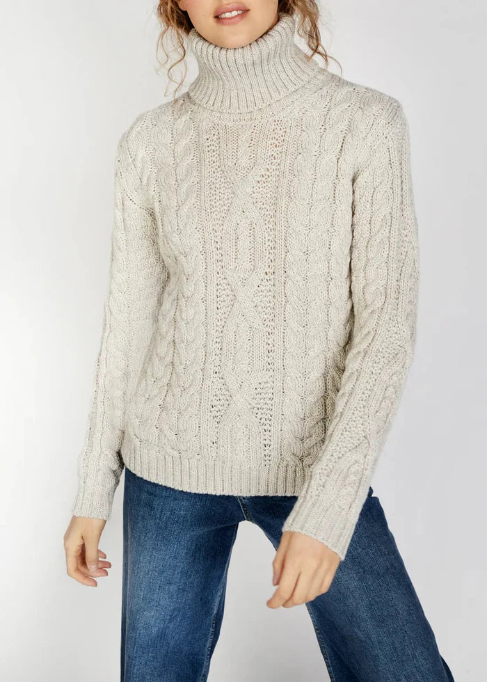 IrelandsEye Women's Polo Aran Sweater | Silver Marl