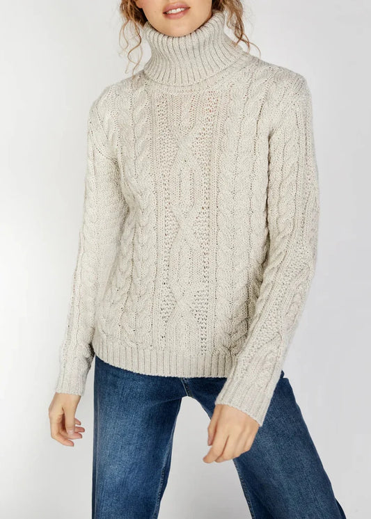 IrelandsEye Women's Polo Aran Sweater | Silver Marl