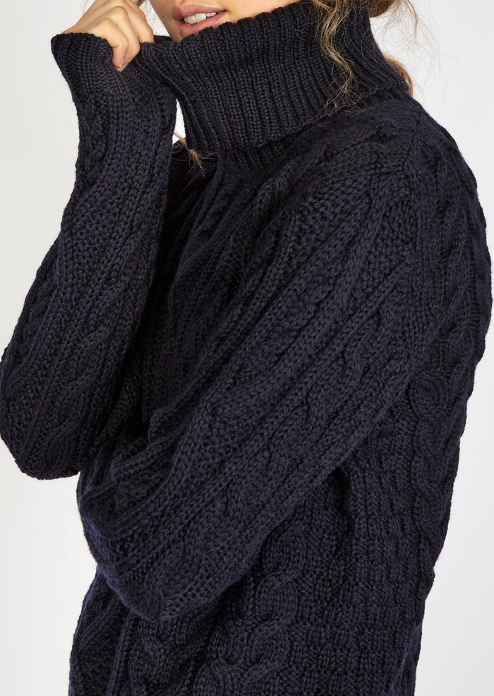 IrelandsEye Polo Neck Aran Sweater | Navy