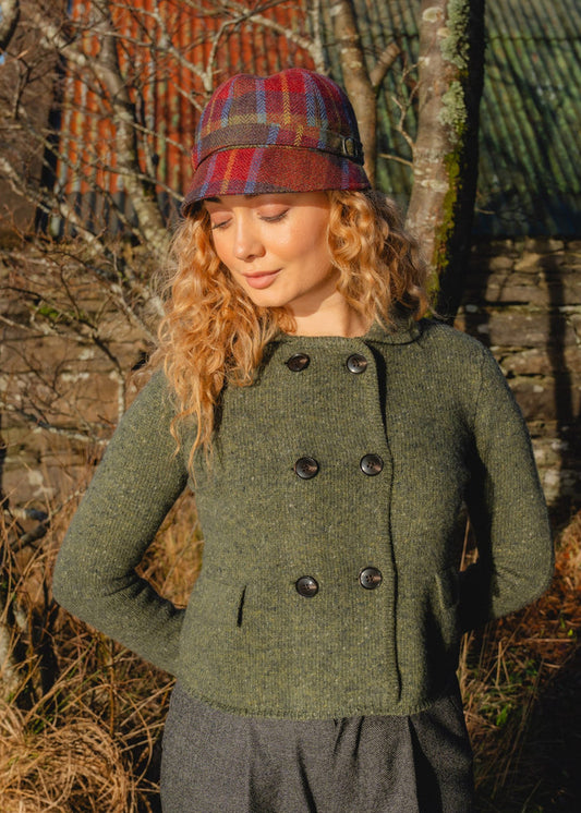 Irish Ladies Tweed Hat | Blue Green & Orange Plaid