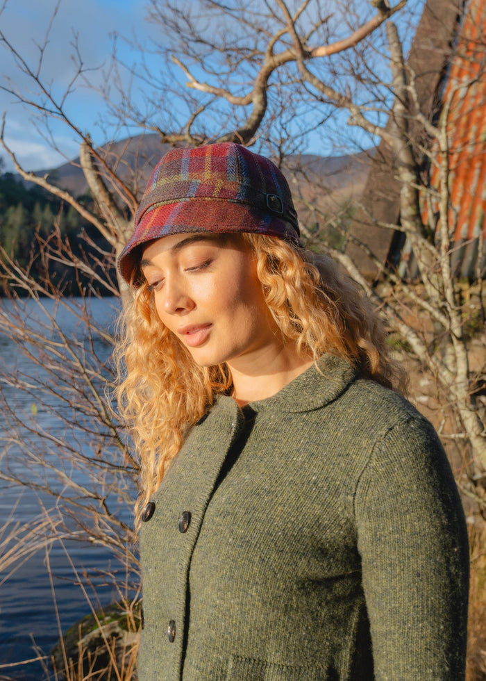 Irish Ladies Tweed Hat | Blue Green & Orange Plaid