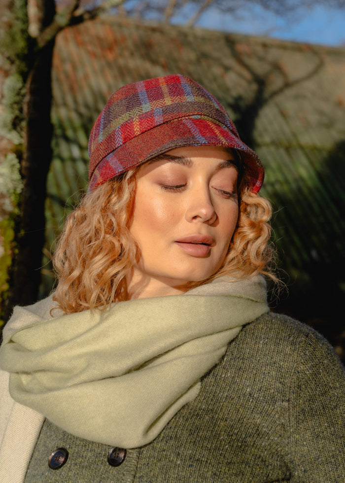 Irish Ladies Tweed Hat | Blue Green & Orange Plaid