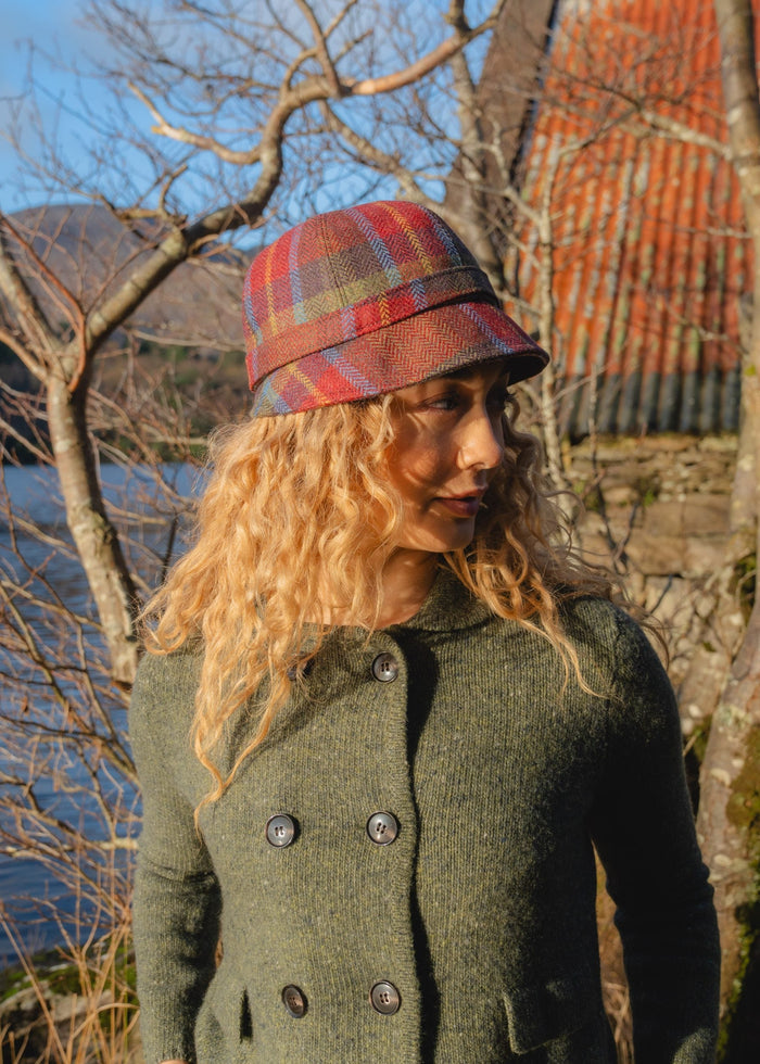 Irish Ladies Tweed Hat | Blue Green & Orange Plaid