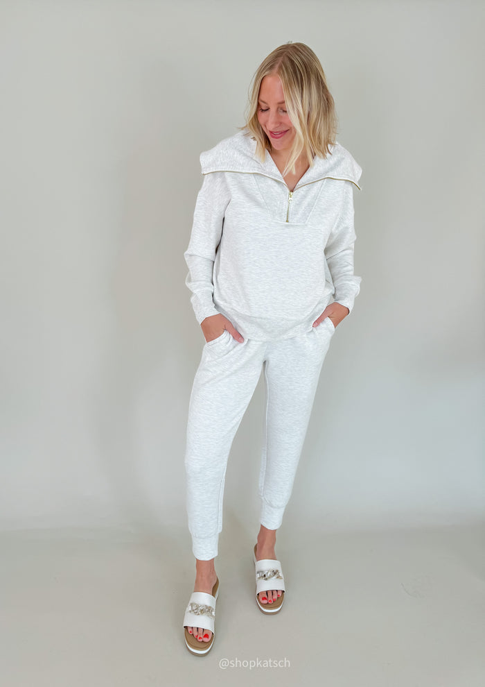 Varley Ivory Marl Slim Cuff Pant 27.5" – women's loungewear top