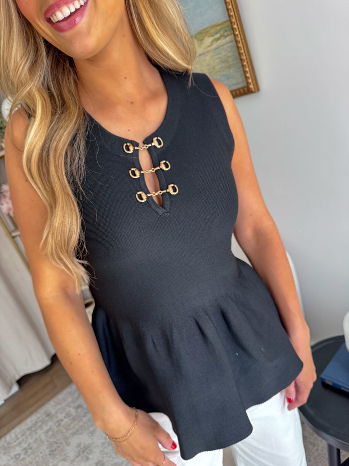 Entro Jane Peplum Tank w/ Gold Detail – women's tank top