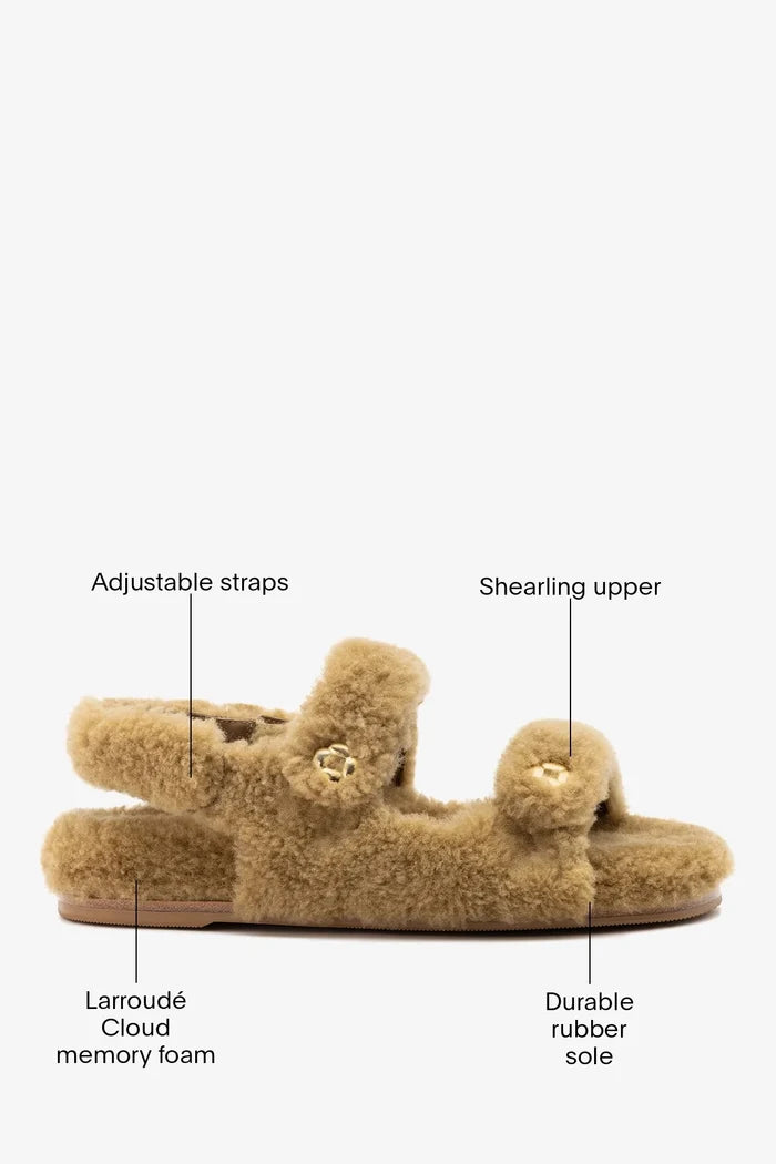 Jetty Fuzzy Sandal Latte Shearling Sandal Larroudé
