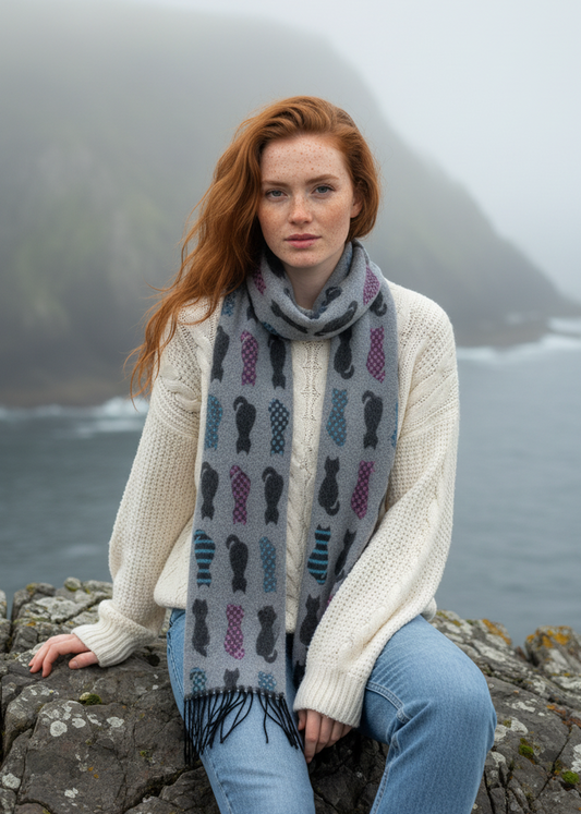 Jimmy Hourihan Fringed Cats Scarf | Grey