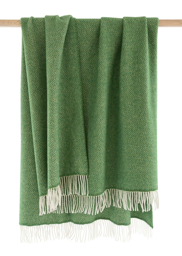 John Hanly Cashmere Merino Throw | Green Herringbone
