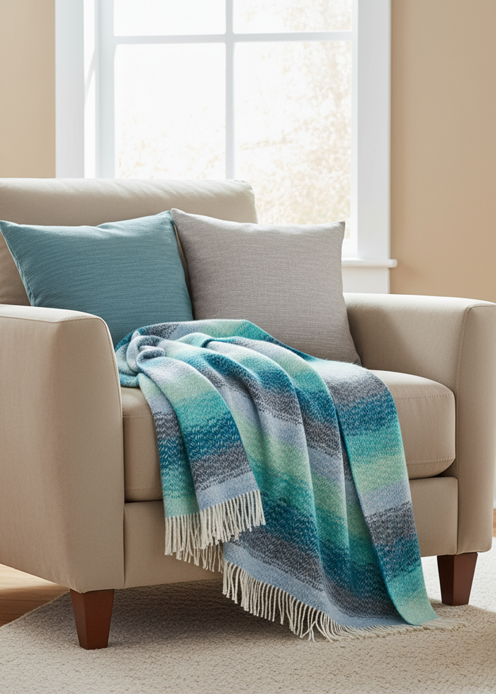 John Hanly Cashmere Throw | Aqua Teal Mist