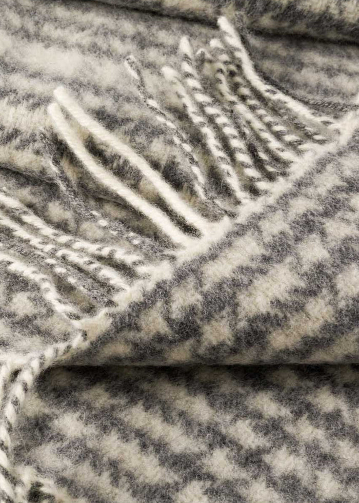 John Hanly Cashmere Throw | Grey White Herringbone Check