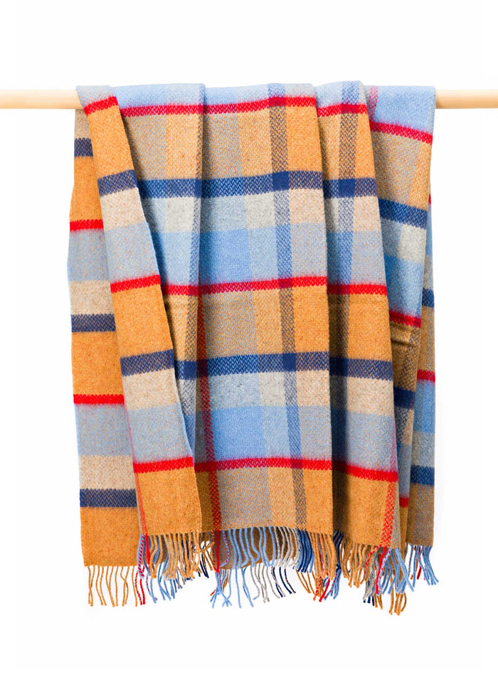 John Hanly Cashmere Throw | Orange Blue Check