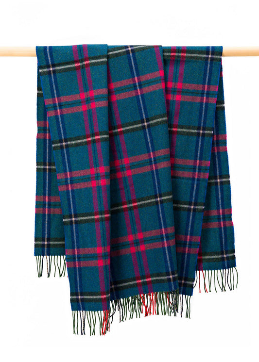 John Hanly Lambswool Throw | Blue Pink Grey Check