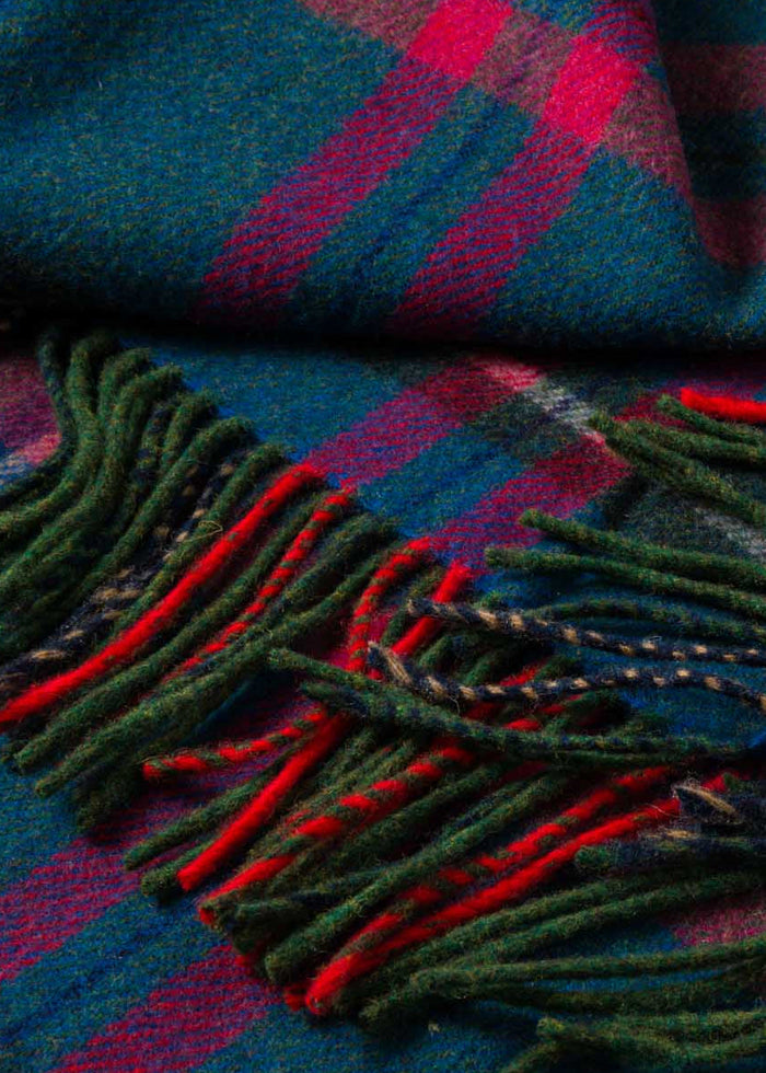 John Hanly Lambswool Throw | Blue Pink Grey Check