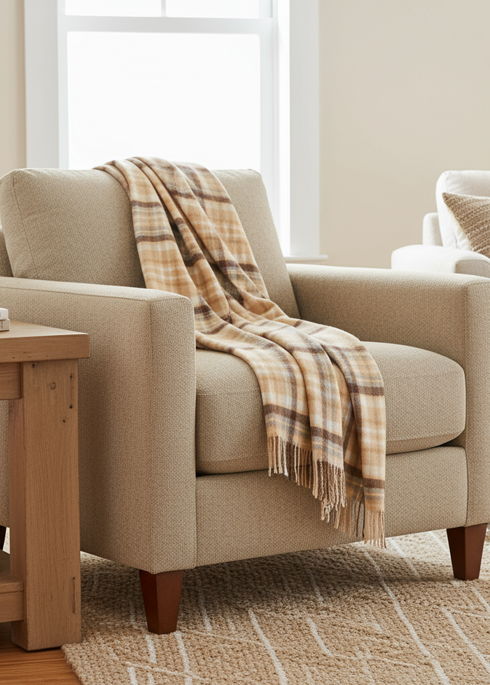 John Hanly Lambswool Throw | Brown Check