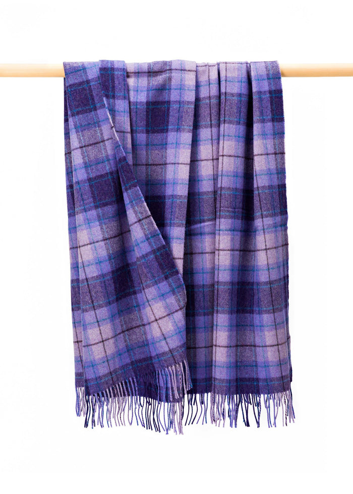 John Hanly Lambswool Throw | Purple Violet Blue Check