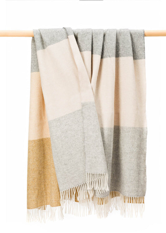John Hanly Large Lambswool Blanket | Camel Beige Stripe