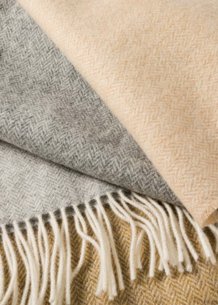 John Hanly Large Lambswool Blanket | Camel Beige Stripe